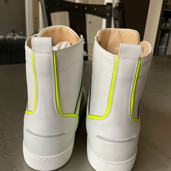 Christian louboutin vida top flat white neon sneaker trainer high top sz 43